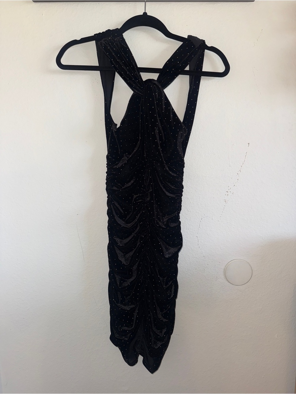 For Love and Lemons Small Velvet Ruched Evening Dress with Sparkle